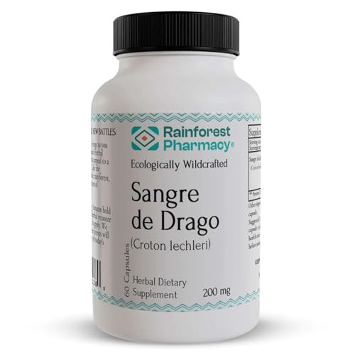 Sangre de Drago 60 Vegetarian Capsules 200 mg - 100% Pure Peruvian Ecologically Wildcrafted Croton Lechleri Dragons Blood for Digestive and Skin Hea