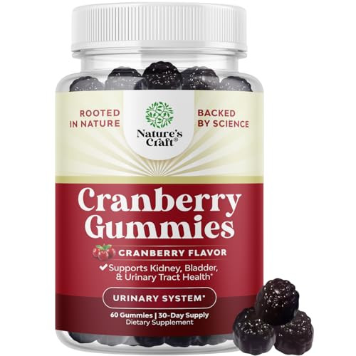 Natural Cranberry Gummies for Women and Men - Extra Strength Delicious Antioxidant Cranberry Chews for Urinary Tract Health Kidney Support Bladder &