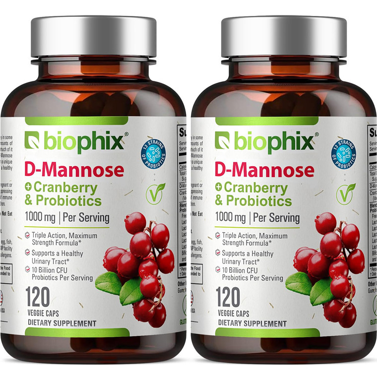 biophix D-Mannose 1000mg Capsules with Cranberry & Probiotics - D Mannose Supplements for Women - D-Mannose Pills for Urinary Tract & Bladder Health
