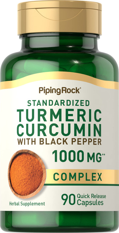 Piping Rock Turmeric Curcumin with Black Pepper 1000mg | 90 Capsules | Herbal Complex Supplement with Bioperine Extract | Non-GMO, Gluten Free