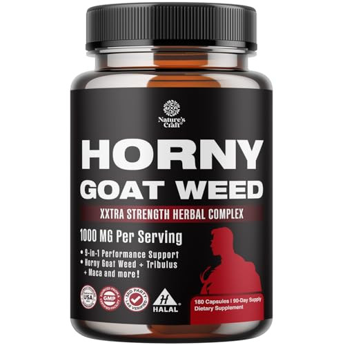 Natures Craft Horny Goat Weed for Men - Extra Strength Male Supplement with Black Maca Root, Tongkat Ali, Saw Palmetto & Panax Ginseng Extract for St