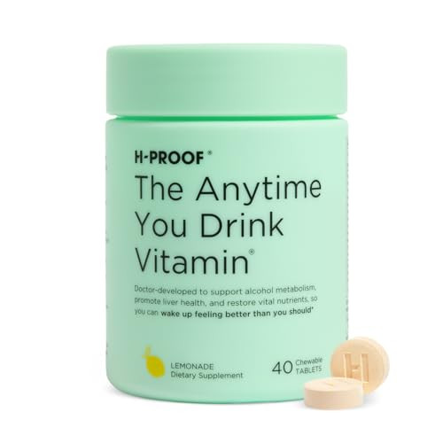 H-PROOF The Anytime You Drink Vitamin, Liver Health & Immunity Support with Electrolytes, Milk Thistle, and Vitamins B & C - 40 Chewable Tablets (20