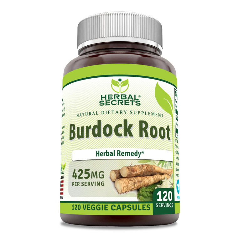 Herbal Secrets Burdock Root Supplement | 425 Mg Per Serving | 120 Veggie Capsules | Non-GMO | Gluten Free | Made in USA