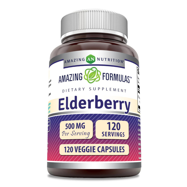 Amazing Formulas Elderberry Supplement | 500 Mg Per Serving | 120 Veggie Capsules | 10:1 Concentrate | Non-GMO | Gluten-Free | Made in USA