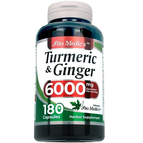 FITO MEDIC'S Lab | Turmeric and Ginger Supplement | 6000 mg | 180 Caps | Ultra high Absorption, s.
