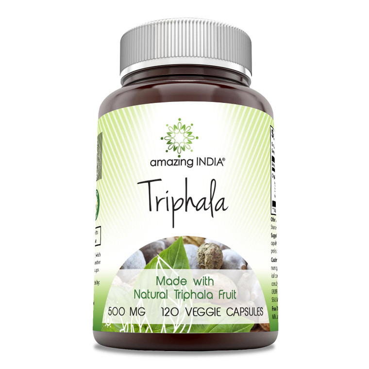 Amazing India Natural Triphala Supplement | 500 Mg per Serving | 120 Veggie Capsules | Non-GMO | Gluten-Free | Made in USA