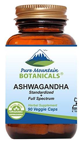 Pure Mountain Botanicals Ashwagandha Capsules - 90 Kosher Vegan Caps with 475mg Organic Ashwagandha Root & Potent Ashwagandha Extract