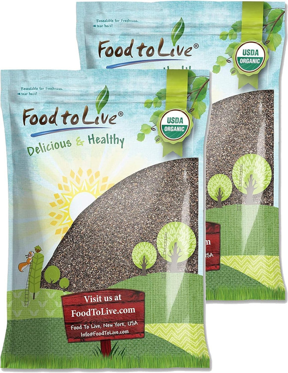 Food to Live Organic Black Chia Seeds, 20 Pounds - Non-GMO, Whole, Sproutable, Vegan, Keto, Sirtfood, Bulk. Rich in Essential Fatty Acids, Fiber, Pro