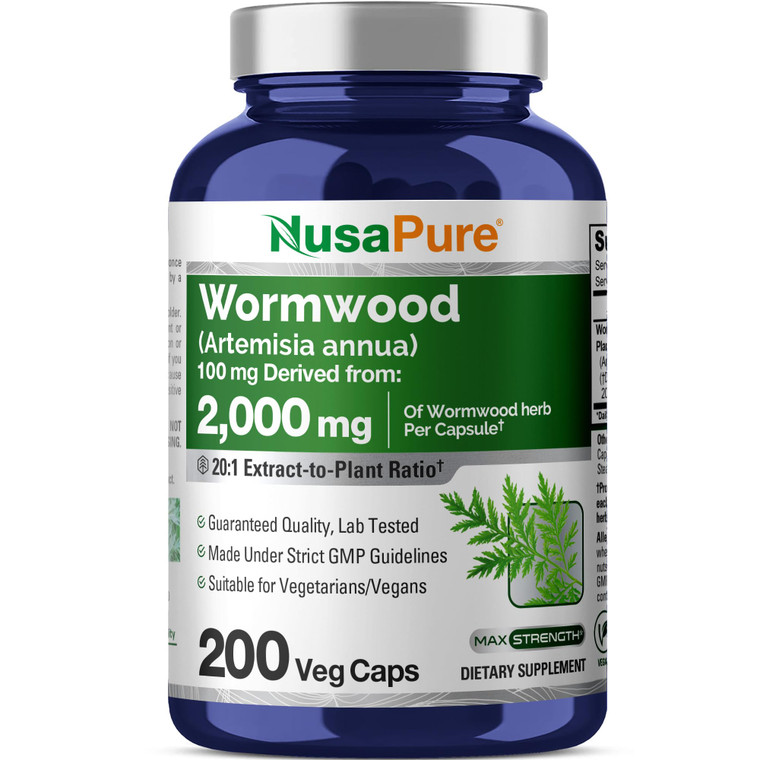 NusaPure Wormwood Capsules 2000mg | Artemisia Annua Herb | 200 Count | Non-GMO & Vegan Supplement
