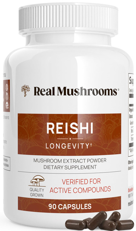 Real Mushrooms Reishi Mushroom Capsules - Handpicked Organic Mushroom Extracts - Red Reishi for Tranquil Daily Wellness with Verified Beta Glucans Ve