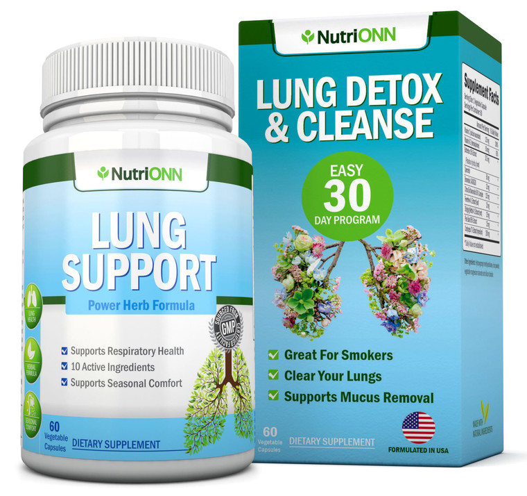 NutriONN Lung Detox and Cleanse - Great for Smokers - Extra Strength - 100% Herbal Lung Health Supplements - Mucus Removal Support - Promotes Respira