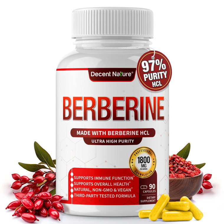 Berberine Supplement 1800mg - Premium Berberine HCl 97% High Purity, Supports Immune System, High Potency Hydrochloride & Extract, Activates AMPK & G