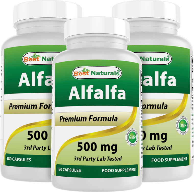 Best Naturals Alfalfa Green Super Food 500 mg 180 Capsules (180 Count (Pack of 3))