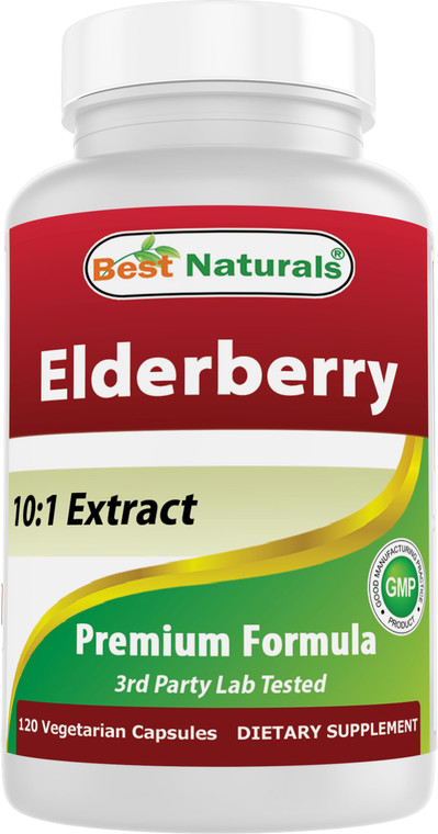 Best Naturals Elderberry Sambucus Nigra Extract 10:1 500 mg 120 Veg Capsules