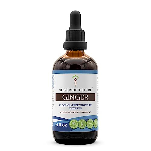 Secrets of the Tribe Ginger Tincture Alcohol-Free Extract, Ginger (Zingiber officinale) Dried Root 4 OZ