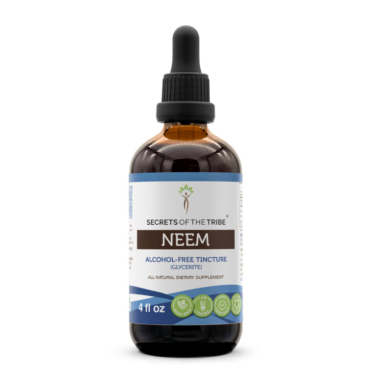 Secrets of the Tribe Neem Tincture Alcohol-Free Extract, Neem (Azadirachta Indica) Dried Leaf Tincture Supplement 4 oz