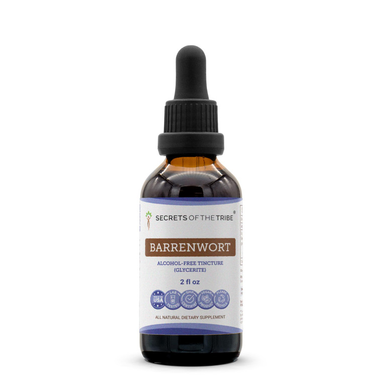 Secrets of the Tribe Barrenwort Tincture Alcohol-Free Liquid Extract, Barrenwort (Epimedium Grandiflorum) Dried Leaf (2 fl oz)