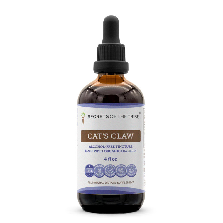 Secrets of the Tribe Cat's Claw Tincture Alcohol-Free Liquid Extract, Wildcrafted Cat's Claw (Uncaria Tomentosa) Dried Inner Bark (4 FL OZ)