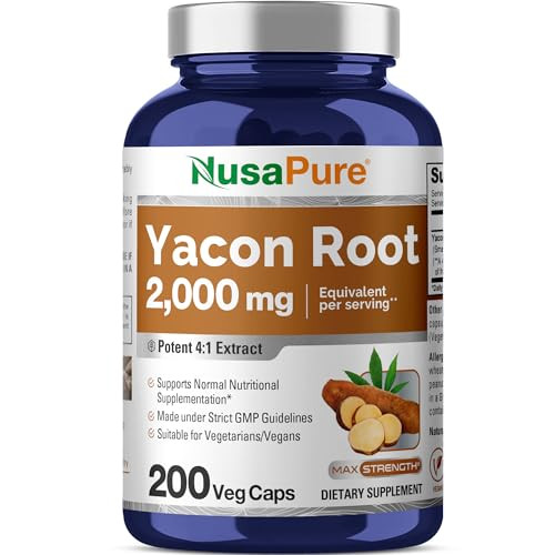 NusaPure Yacon Root Extract 2000mg 200 Vegetarian Capsules (Extract 4:1, Non-GMO, Vegan)
