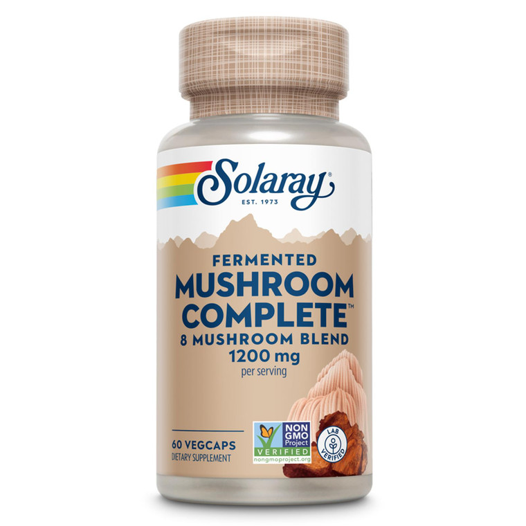 SOLARAY Fermented Mushroom Complete - Organic Chaga, Reishi, Shiitake, Cordyceps, Turkey Tail Mushroom and Lions Mane Supplement Capsules - 8 Mushroo