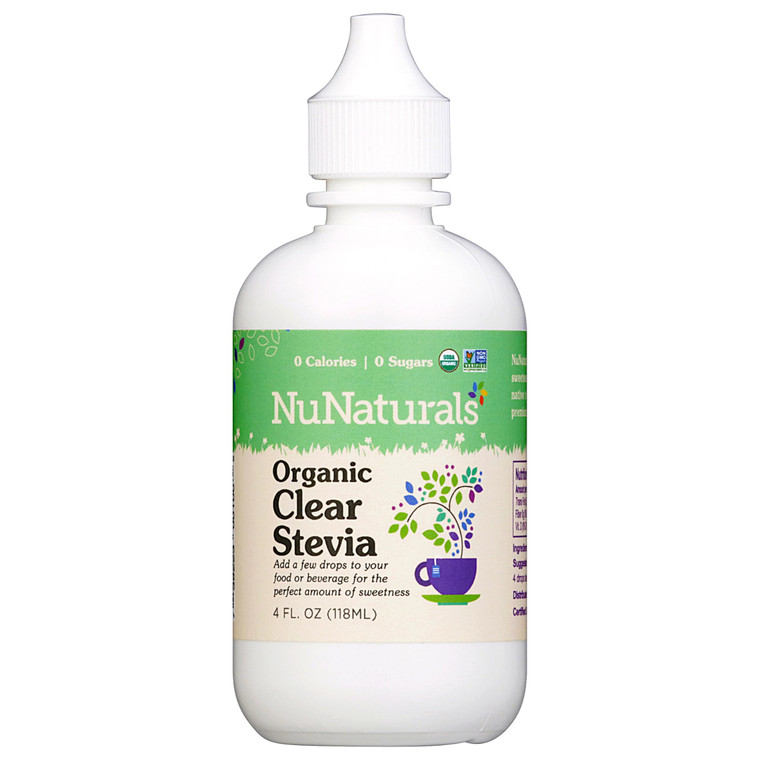 NuNaturals Organic Clear Extract Stevia, Plant-Based Sweetener, Plastic Bottle, 4 oz