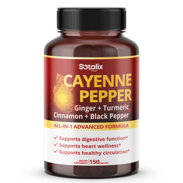 Cayenne Pepper, with Ginger, Turmeric, Cinnamon, Black Pepper - Digestion Support (150-day Supply)
