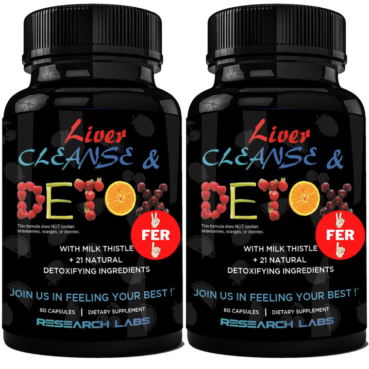 Research Labs 2 Pack Doctor Recommended Premium Liver Detox Cleanse & Support w/Milk Thistle, Beet Root, Dandelion. 23 Powerful Herbs for Powerful De