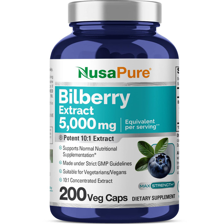 NusaPure Bilberry Extract 5,000mg 200 Vegetarian caps (Non-GMO, Vegan)