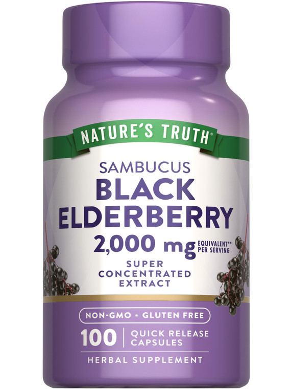 Nature's Truth Black Elderberry Capsules | 100 Count | Super Concentrated Sambucus Extract | Non-GMO and Gluten Free Supplement