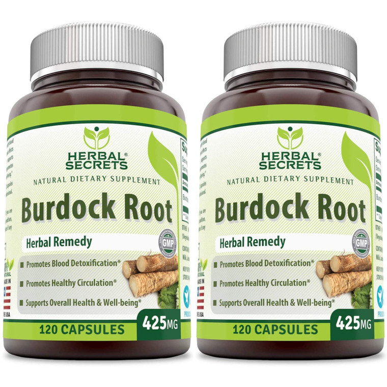 Herbal Secrets Burdock Root 425 Mg Capsules (Non-GMO) (120 Count - Pack of 2)