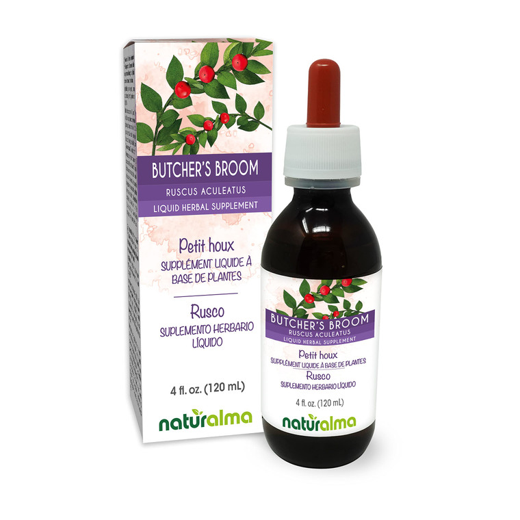 Naturalma Butcher's Broom (Ruscus aculeatus) Root Alcohol-Free Tincture - 4 fl oz Liquid Extract in Drops - Herbal Supplement - Vegan