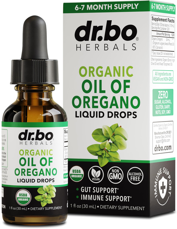 Oregano Oil Organic Liquid Drops - 6 Month Supply Organic Oil of Oregano Drops Liquid Tincture Extract, Cleanse, Detox, Immune Support, Digestive Gut