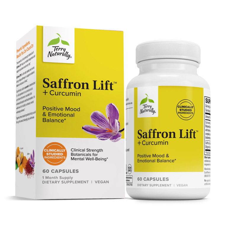 Terry Naturally Saffron Lift + Curcumin - Herbal Supplement with Curcumin - Non-GMO Saffron & Brain Curcumin Capsules - Concentration & Relaxation Su
