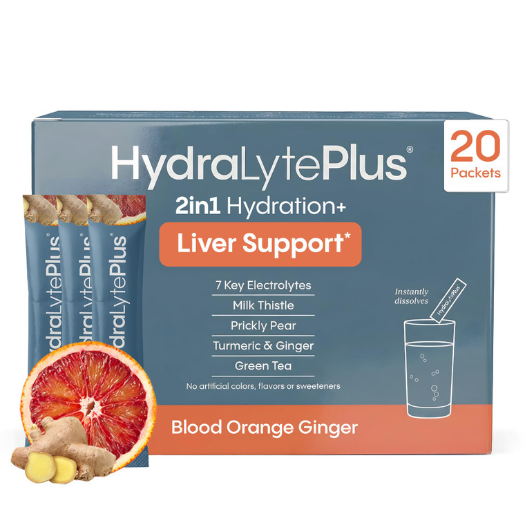 Hydralyte Liver Support + Electrolyte Mix with Milk Thistle, Turmeric, Ginger, Prickly Pear, Green Tea Extract Formulated for Rapid Rehydration (Bloo