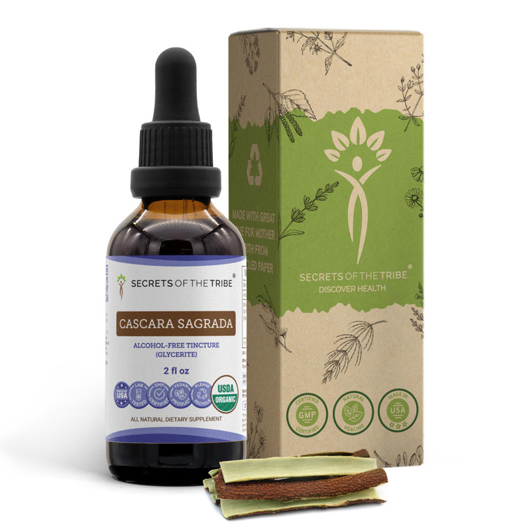 Secrets of the Tribe Cascara Sagrada USDA Organic | Alcohol-Free Extract, High-Potency Herbal Drops | Made from 100% Certified Organic Cascara Sagrad