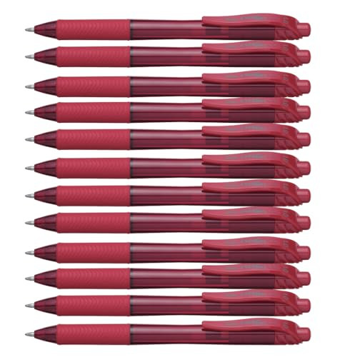 Pentel EnerGel-X Retractable Liquid Gel Pen (1.0mm) Metal Tip, Red Ink, Box of 12 (BL110-B)