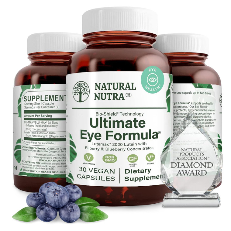 Natural Nutra Ultimate Eye Health Supplement - Bilberry & Blueberry Extract Blend for Day and Night Vision Support, Promotes Color Perception & Eye C