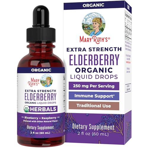 MaryRuth Organics Elderberry Syrup Extra Strength, USDA Organic Elderberry, Sugar Free Adults & Kids Immune Support Supplement for Ages 1+, Clean Lab