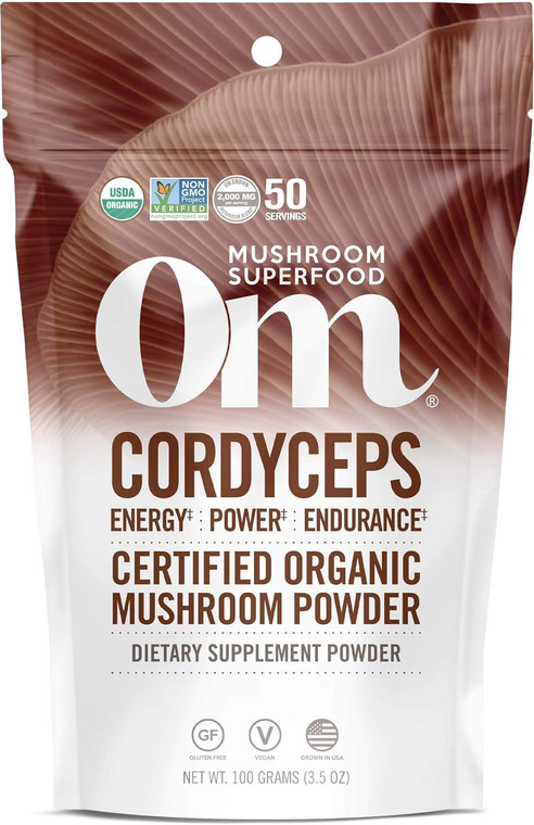 OM MUSHROOM SUPERFOOD Cordyceps Organic Mushroom Powder, 3.5 Ounce, 50 Servings, Energy, Power, Stamina and Endurance Support, Superfood Supplement f