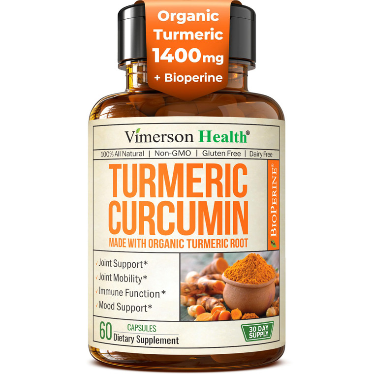 Turmeric Curcumin Supplement with Black Pepper Extract - High Potency Organic Turmeric 1400mg & 95% Curcuminoids for Joint & Digestive Health - Joint