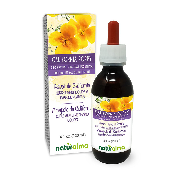 Naturalma Eschscholzia (Eschscholzia californica) herb Alcohol-Free Tincture - 4 fl oz Liquid Extract in Drops - Herbal Supplement - Vegan