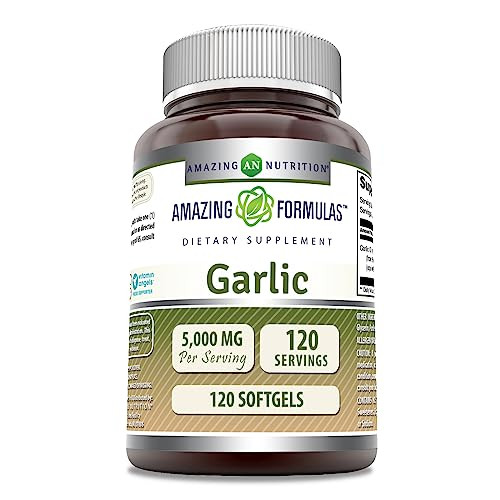 Amazing Formulas Garlic Supplement | 50 Mg Concentrate (100:1) | 5000 Mg Equivalent | 120 Softgels | Non-GMO | Gluten-Free | Made in USA