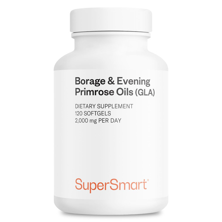 Supersmart - Borage & Evening Primrose (High Potency) - GLA Oil Gamma Linolenic Acid Cold Pressed - with Vitamin E, Borage Oil & Evening Primrose Oil