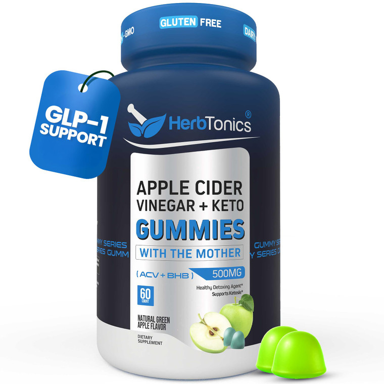 Herbtonics Keto Apple Cider Vinegar Gummies | Digestion & Detox | GLP-1 Support | Sugar Free BHB Advanced Formula for Keto Support - Raw ACV with The