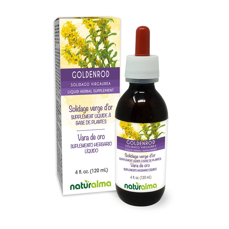 Naturalma Goldenrod (Solidago virgaurea) herb with Flowers Alcohol-Free Tincture - 4 fl oz Liquid Extract in Drops - Herbal Supplement - Vegan