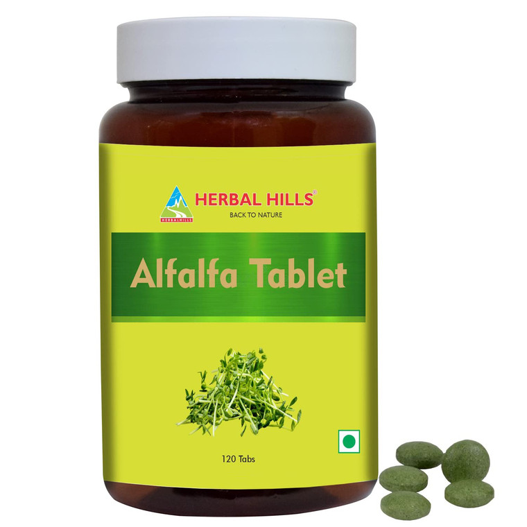 Herbal Hills Alfalfa Tablets | 120 Count | Source of Vitamin A | Natural Green Superfoods