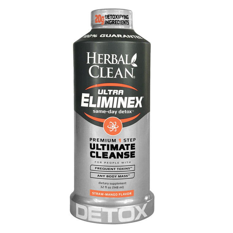 Herbal Clean Same Day Ultra Eliminex Detox Cleanse Drink* (32 fl oz) - Straw-Mango Flavor Full Body Cleanse Detox Drink with Milk Thistle Seed* for h