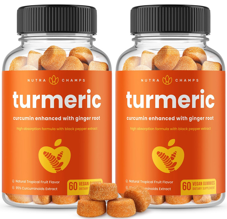 Turmeric Gummies for Adults & Kids with Ginger & Black Pepper Extract | 95% Curcuminoids | Vegan Natural Curcumin Joint Support | 120 Tumeric Gummy S