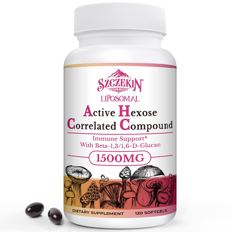 SZCZEKIN 1500mg Liposomal Active Hexose Correlated Supplement,120 Soft Gels Beta-Glucans with Natural Mushroom Extract, Immune System, Liver Function