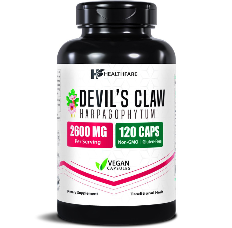 Healthfare Devils Claw Root | 2600mg Herbal Supplement | 120 Vegan Capsules | Concentrated Root Extract for Joint Support | Non-GMO, Gluten-Free | Ma